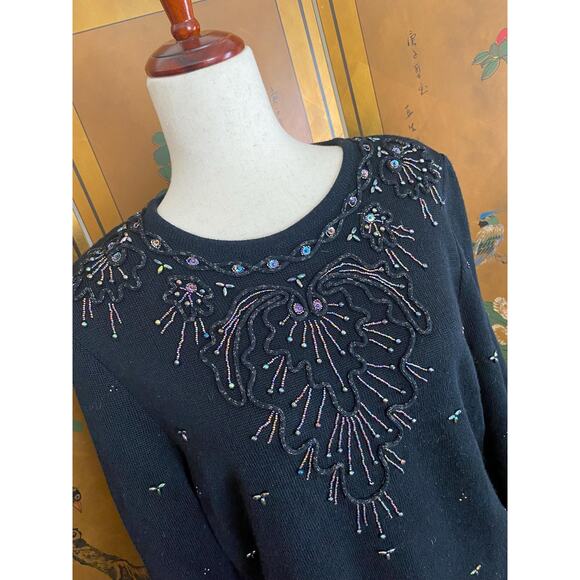 Vintage black jumper with beads and lurex, size S - Picture 5 of 6